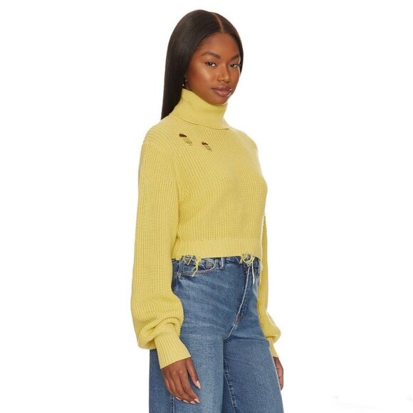 Lovers + Friends Medea Distressed Turtleneck Balloon Sleeve Knit Sweater Medium - Picture 9 of 10